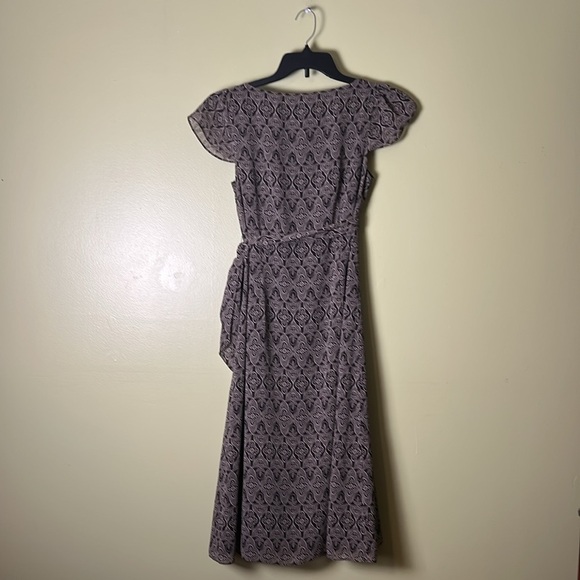 Ann Taylor LOFT brown and beige Wrap Midi Dress with Flutter Sleeves - Picture 6 of 6